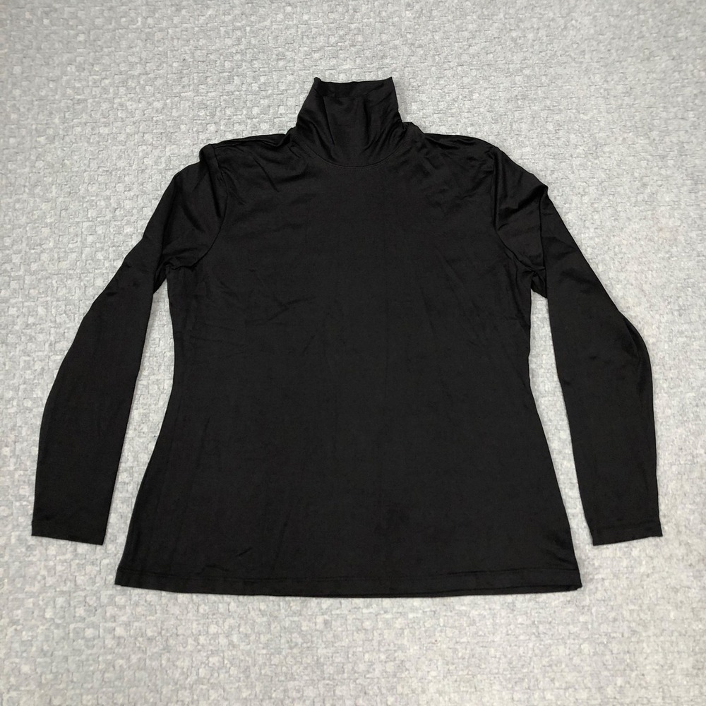 A'Nue Miami Shirt Womens Large L2 Black Turtleneck Long Sleeve Soft Made USA